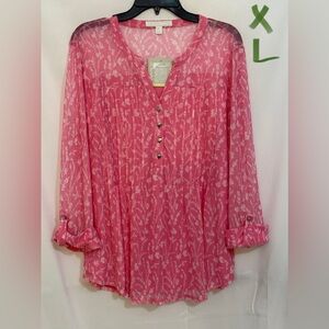 Chic Pink Patterned Women's Blouse